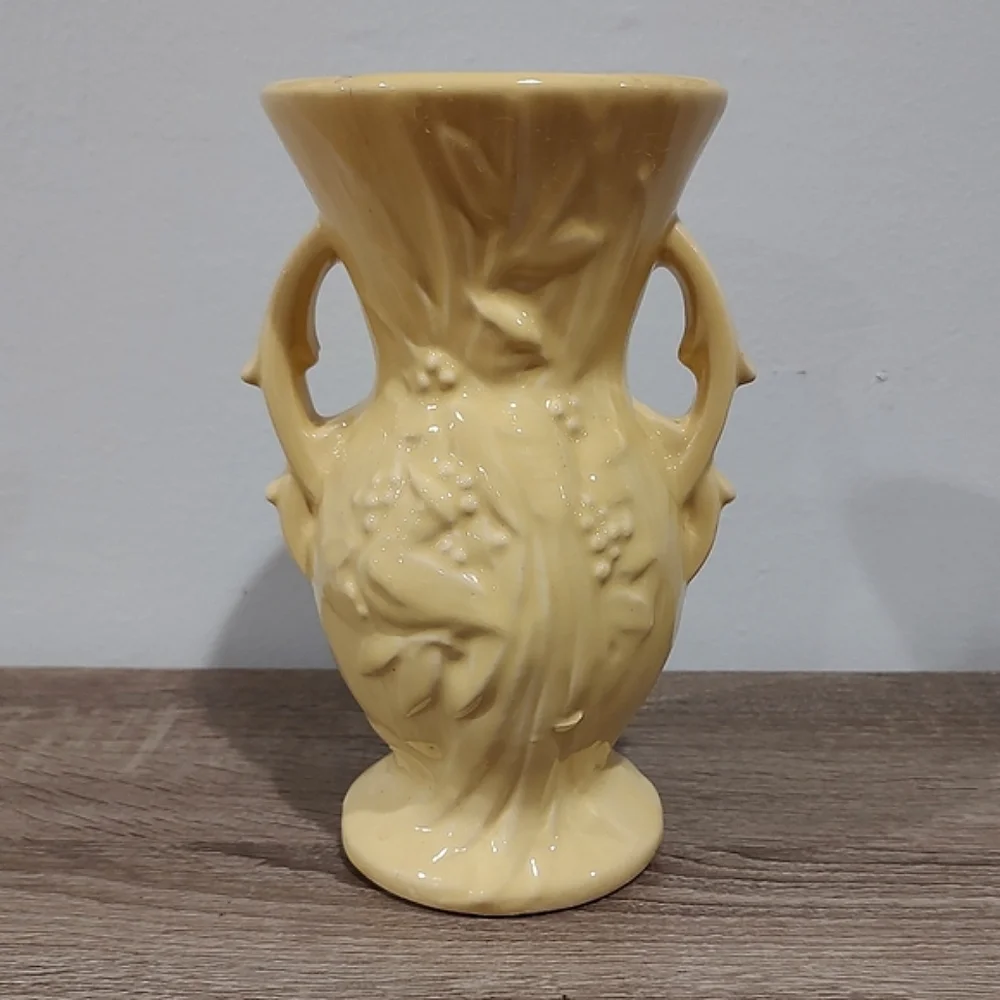 McCoy Pottery Vintage Bird of Paradise Double Handle Vase Yellow MCM 1940s